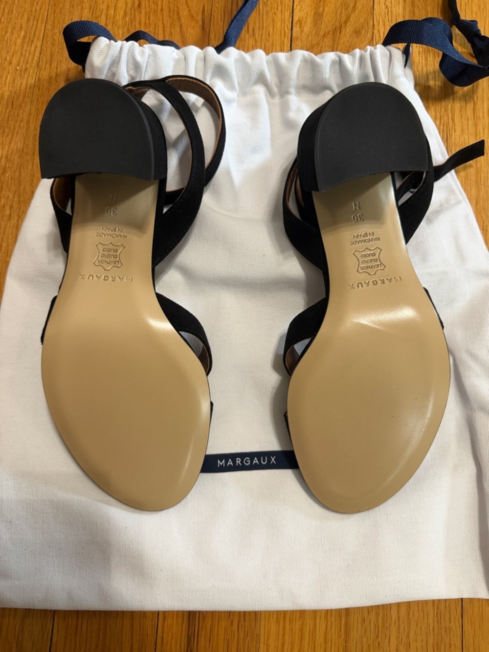 Margaux Black Suede Mid Block Heel Sandals - Picture 3 of 4